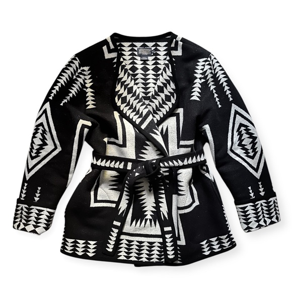 Pendleton Wool Wrap Jacket in Iconic Harding Pattern, Black - Main Image